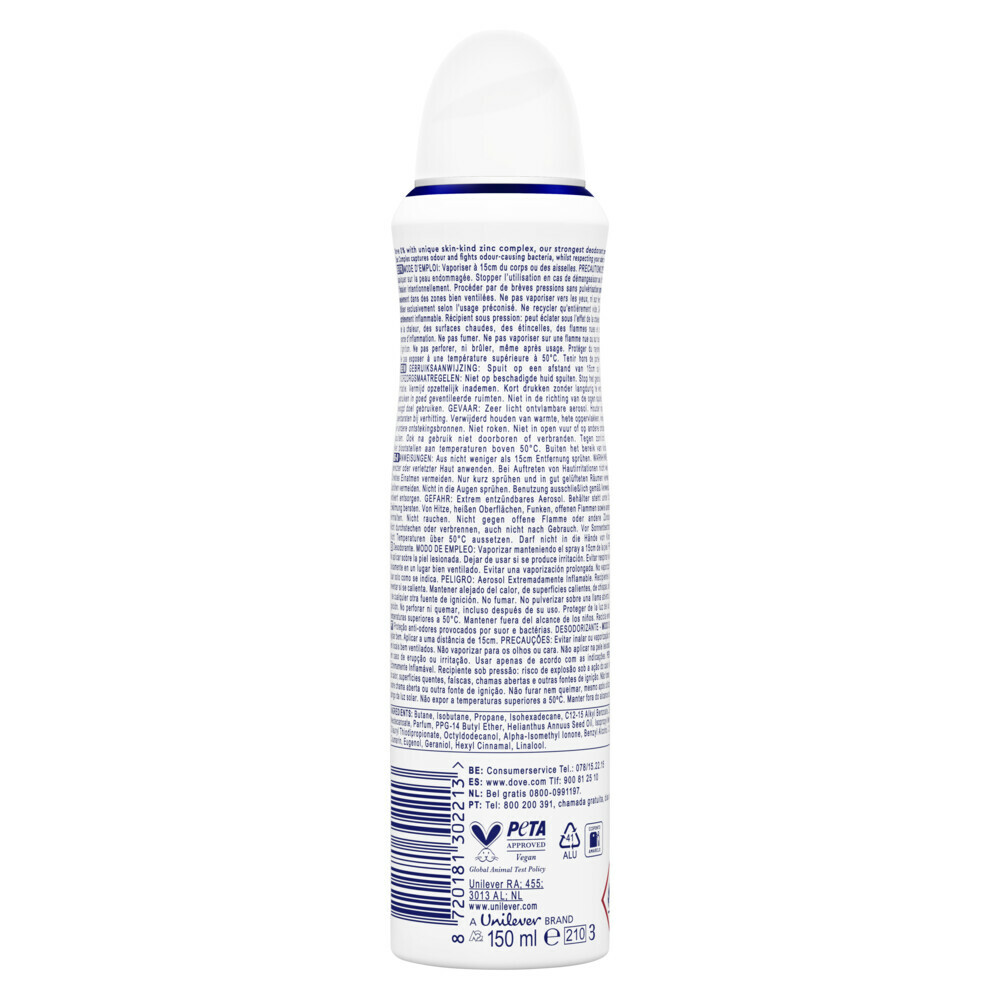6x Dove Deodorant Spray 0% Original150 ml