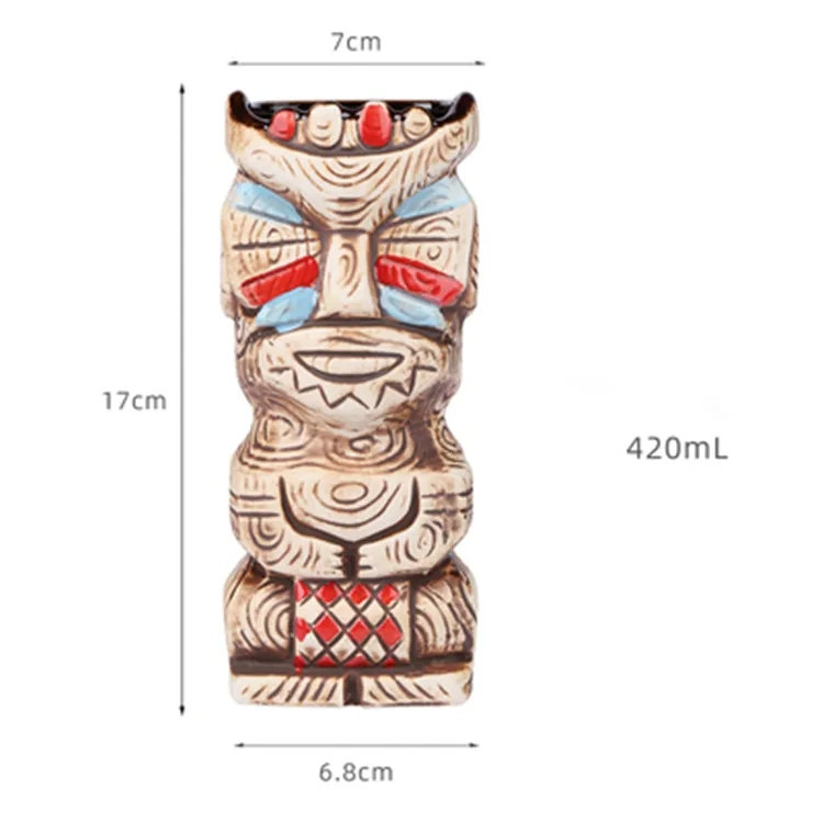 (450ml) 2in1 Keramik Sommer Party Becher Tiki Getränke Cup Deko Vase in Holz Optik - Maya Chief