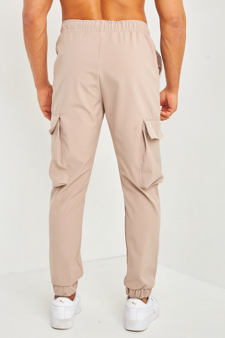 Joggerpant beige cargo avec surpiqures