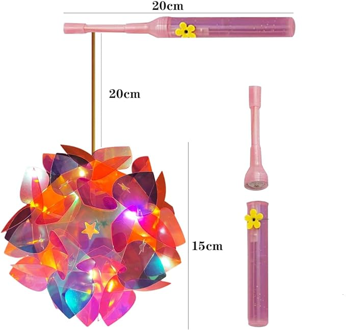 (Ø15cm) Tragbare LED Kinder DIY Laterne inkl. Elektrischer Lampion Stab (Batteriebetrieben) - Rosa