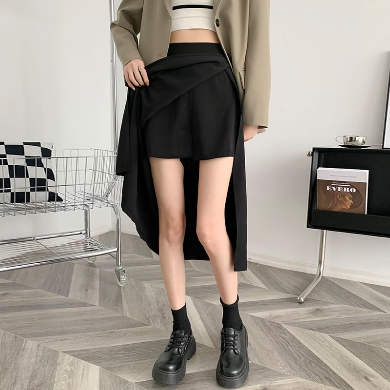 Secolo - Hoge taille effen split midi A-lijn rok