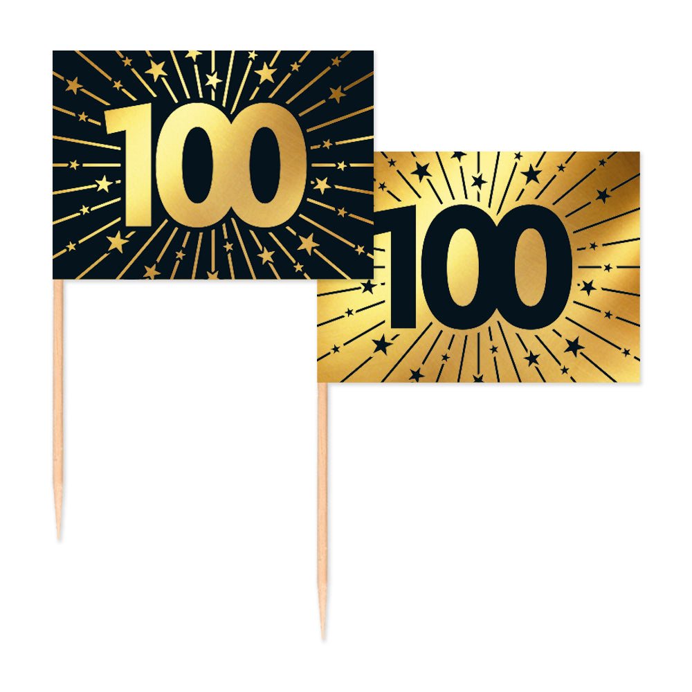 100 Jaar Cocktailprikkers Goud Zwart 50st