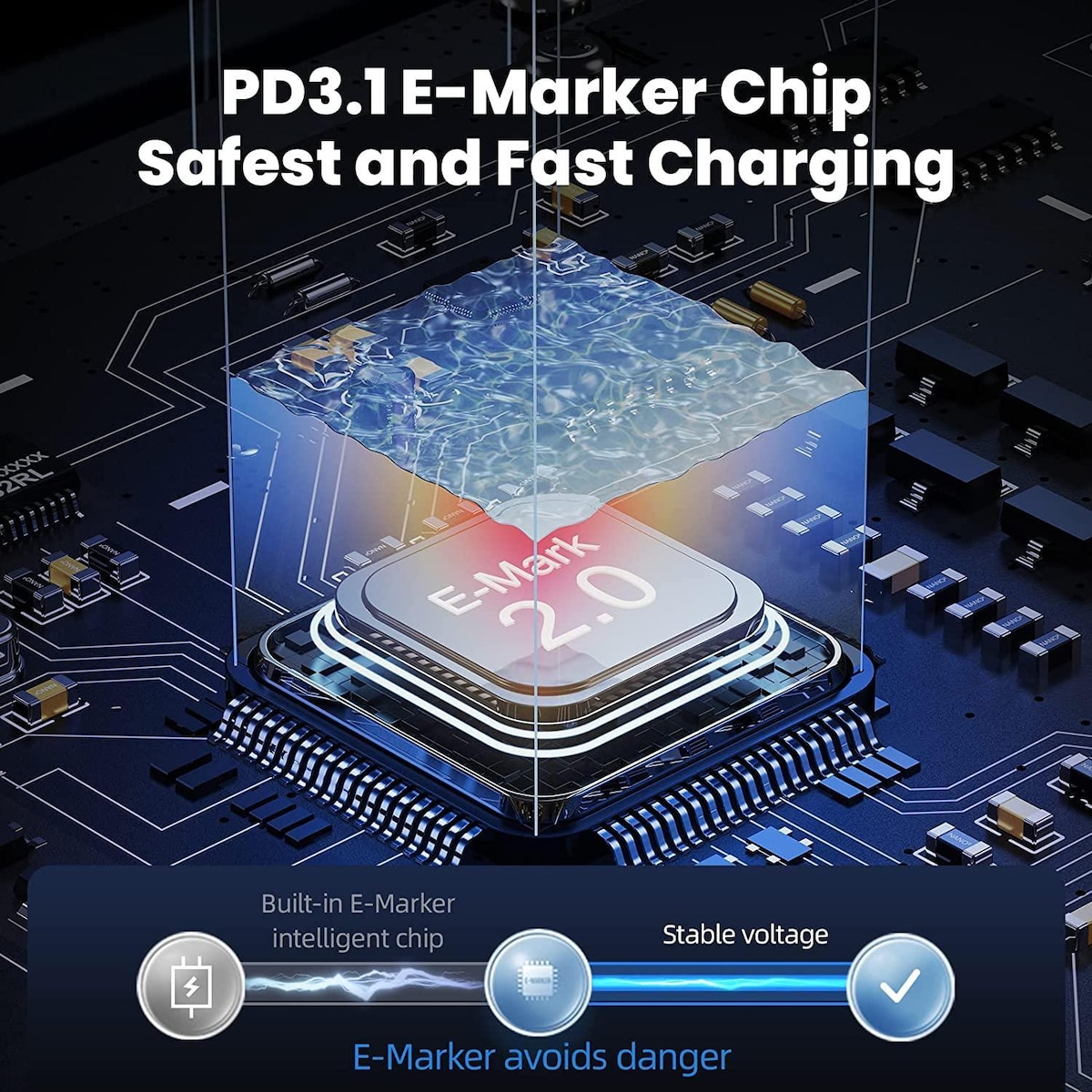 NÖRDIC 1,5 m USB-C til C nylonflettet kabel hurtiglading med PD3.1 240W 48V 5A med Emarker
