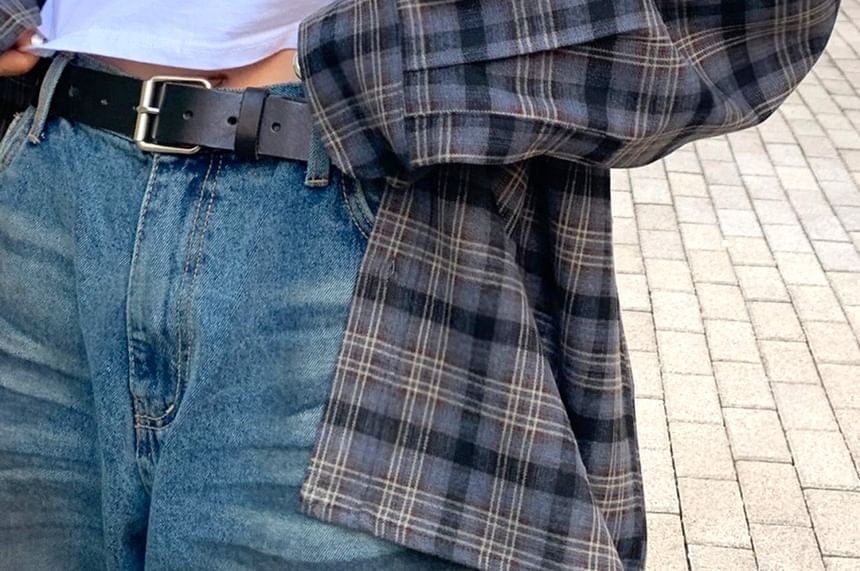 SeoulPop - Unisex geruit overhemd met lange mouwen en losse pasvorm