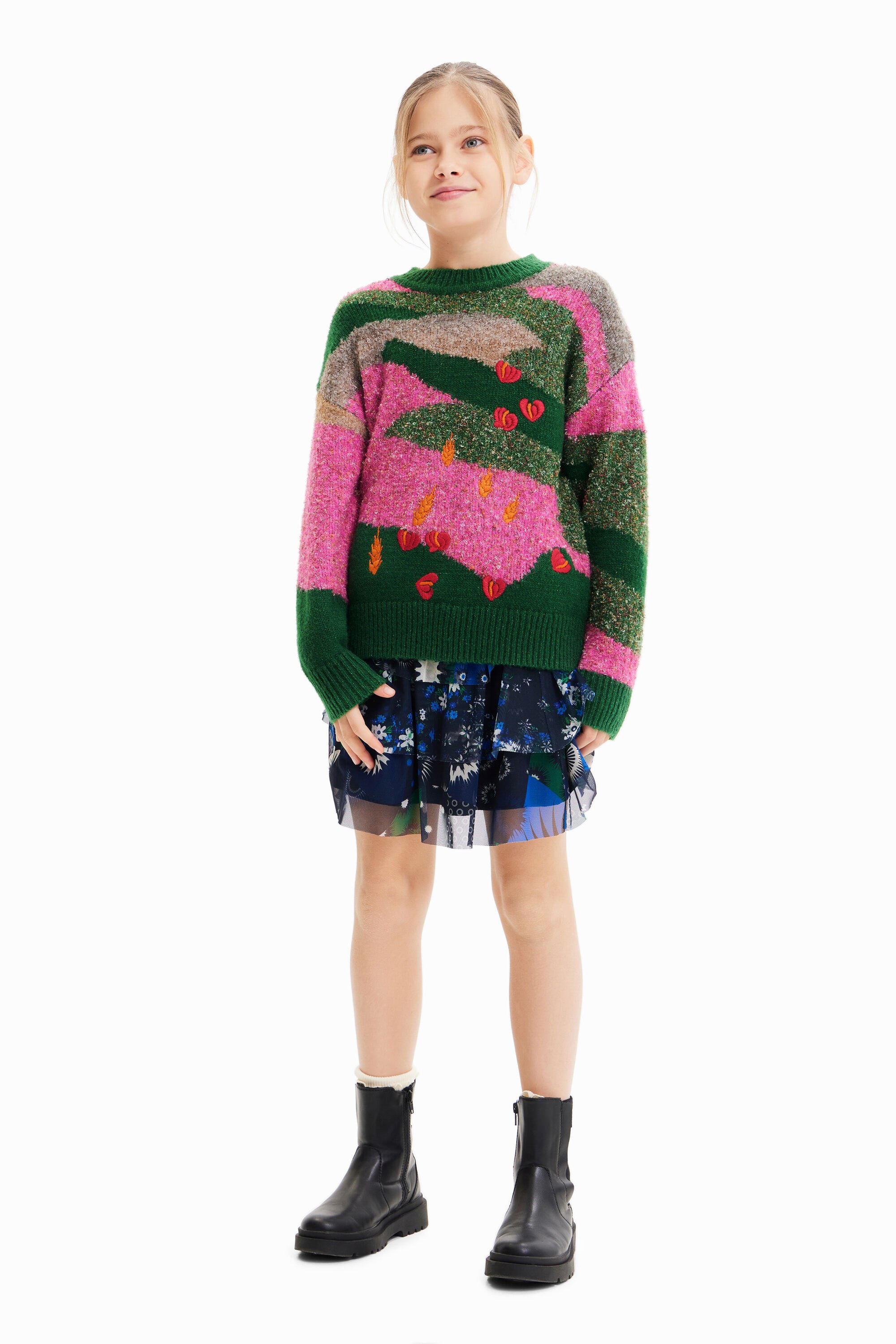 Pull jacquard broderies