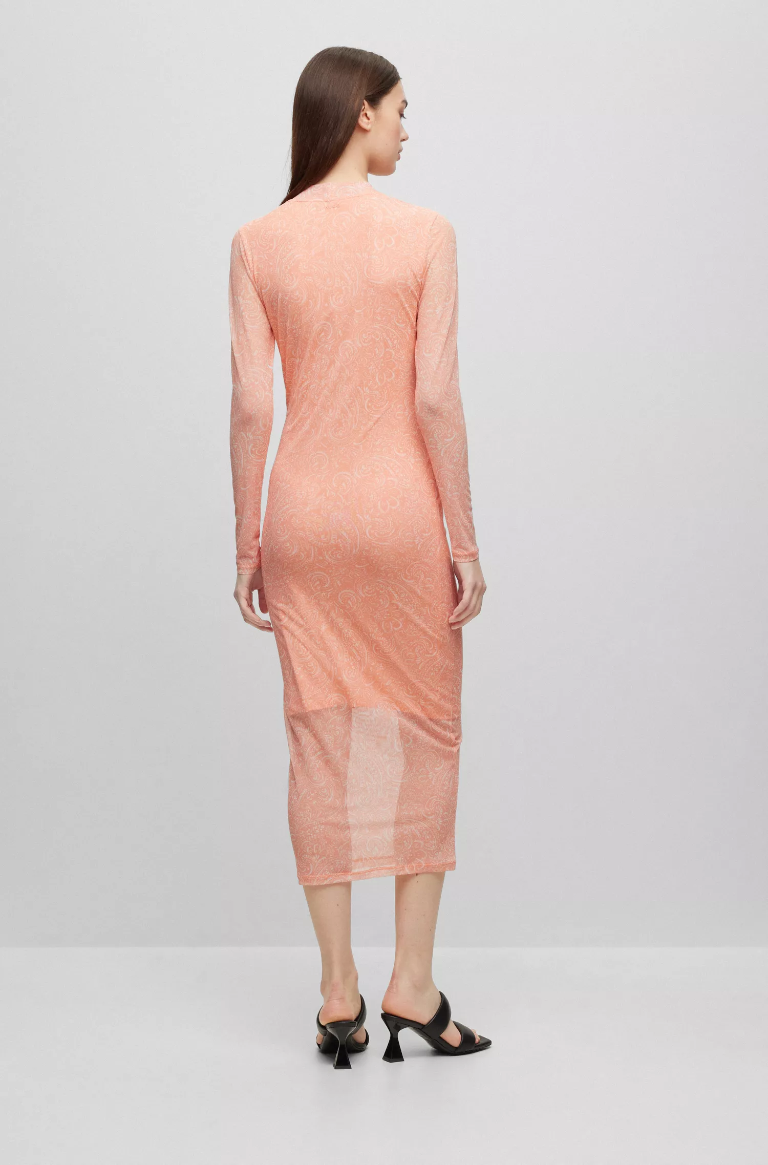 Vestido HUGO vermelho em malha elástica com modelagem regular e estampa moderna.