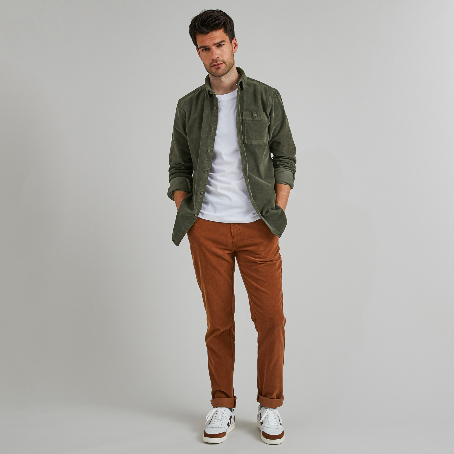 Chemise classique kaki foncée coton - modèle Onca