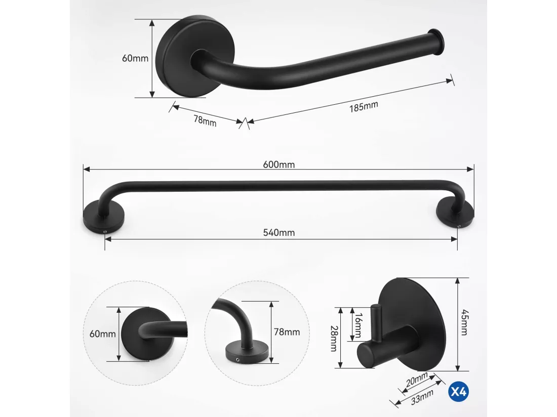 Auralum max Colonne douche Mécanique en laiton Bronze Rétro,Hauteur Réglable+Ensemble Salle Bain Accessoire 6 Pièces,Auto-adhésif/percer,Inox,Noir
