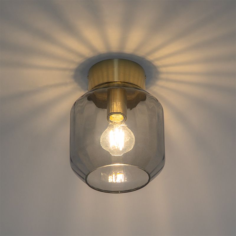 Moderne plafondlamp messing met smoke glas - Stiklo