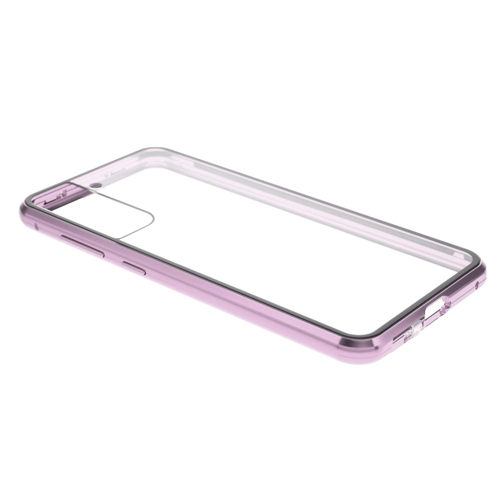 Samsung Galaxy S21 FE 5G Magnetische Alu Schutzhülle mit Panzer Glas Backcover   Displayschutz (Magnet-Technologie) - Lila
