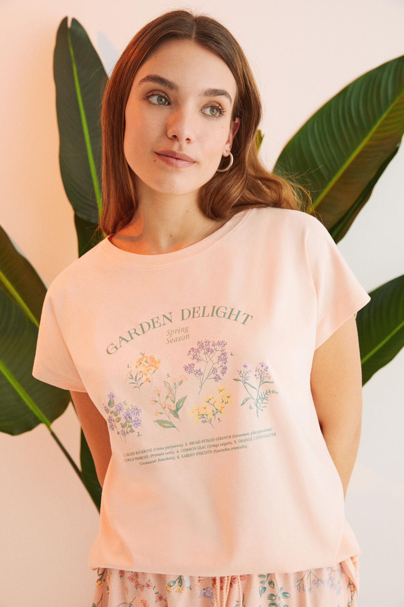 Pijama curto floral laranja, 100% algodão