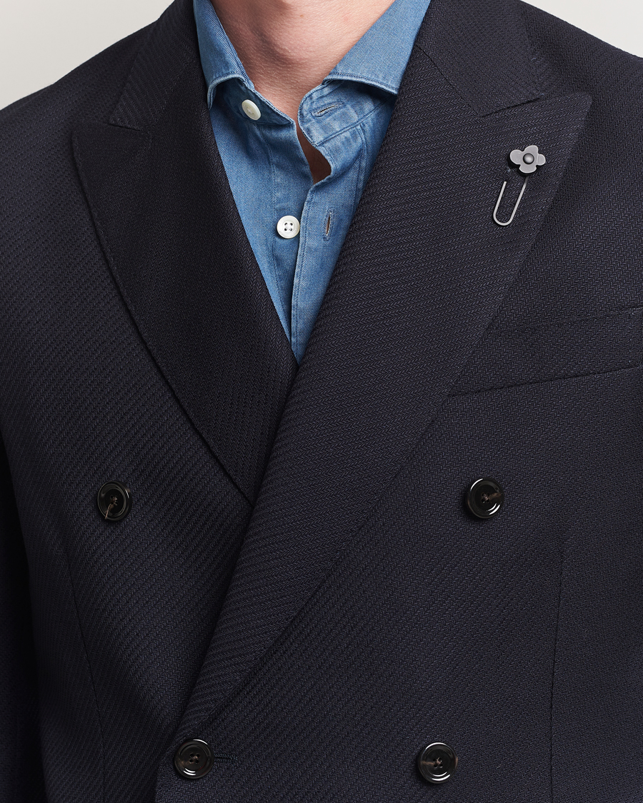 Lardini Double Breasted Twisted Wool Blazer Navy
