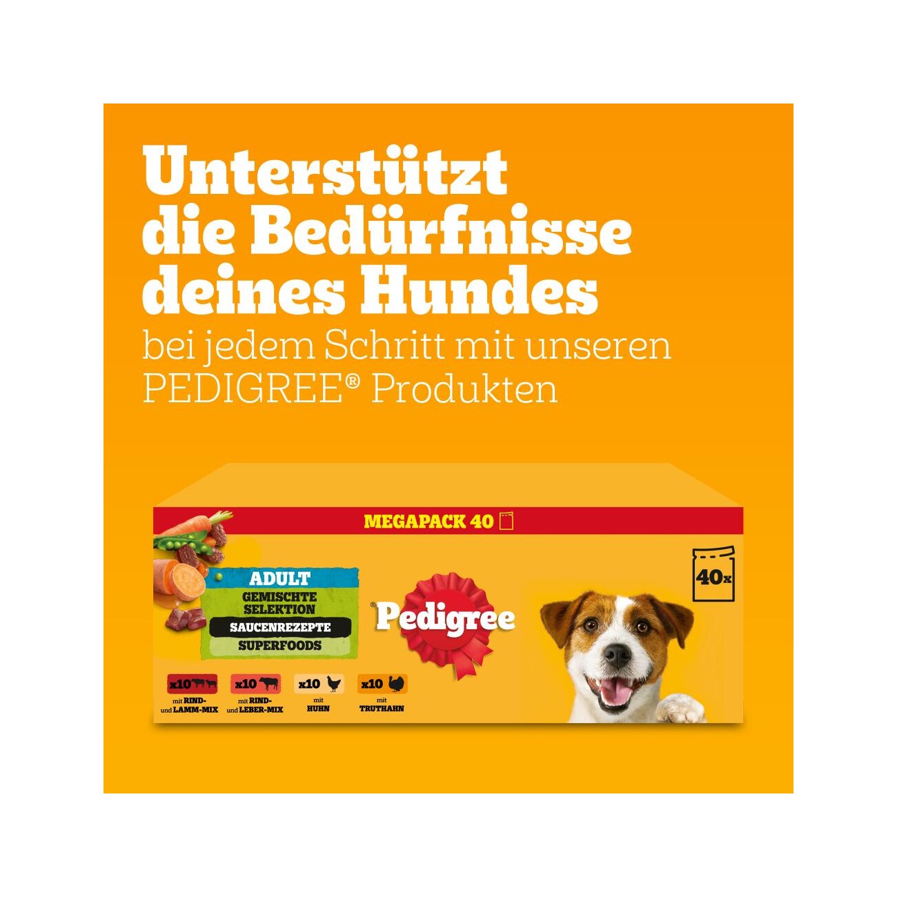 Pedigree Nassfutter Hund Adult, Multipack, Gemischte-Selektion mit Gemüse, in Sauce 40x100 g