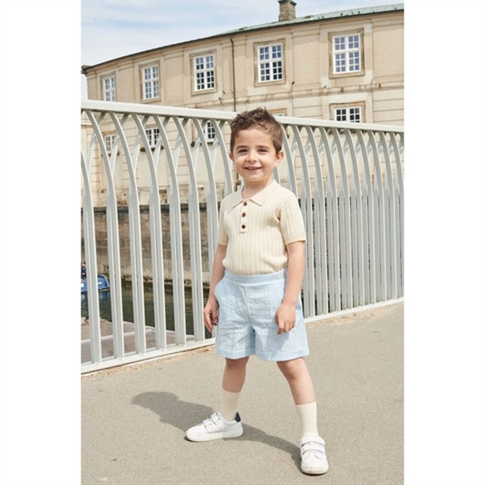 Køb COPENHAGEN COLORS Sky Blue W Cream Stripe Seersucker Sporty Shorts