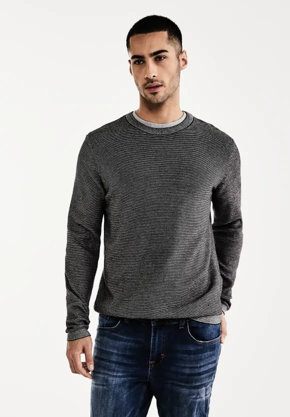 Feiner Slub-Pullover - carbon grey melange