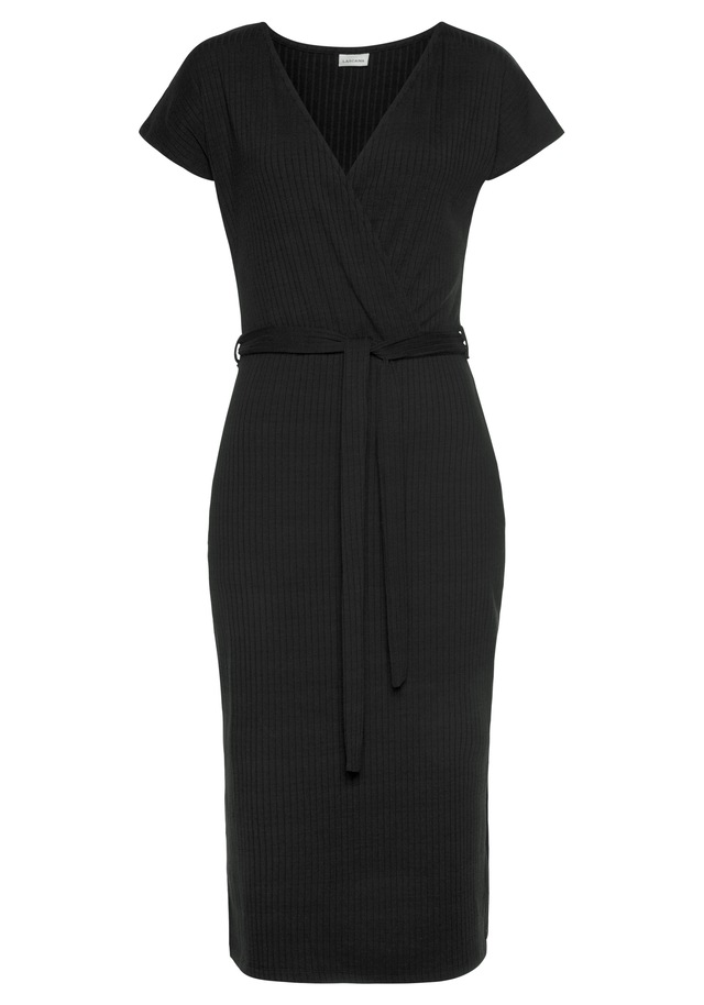 LASCANA Midikleid mit Bindegürtel,  aus Rippware, Wickelkleid mit Beinschlitz, casual-chic