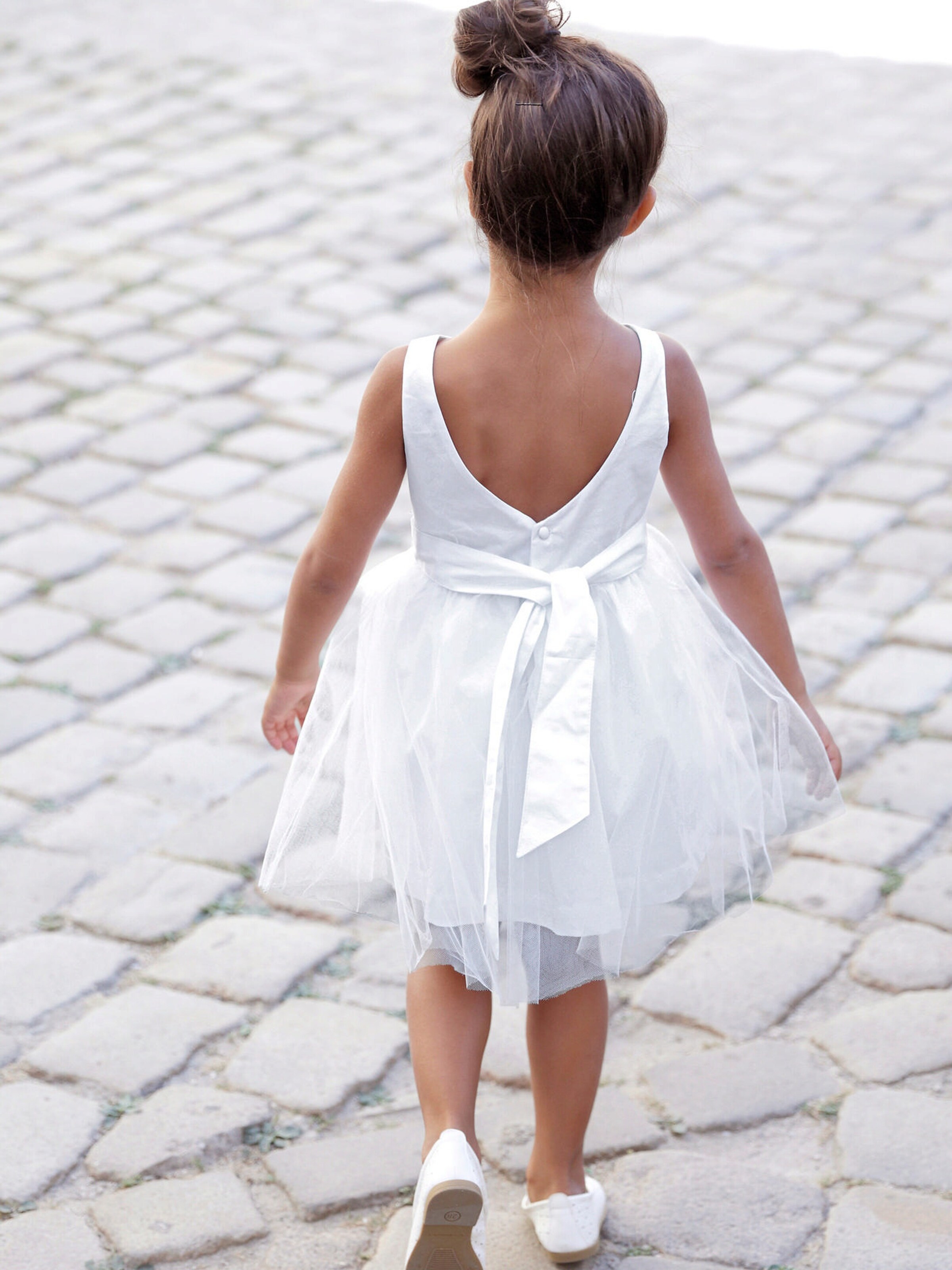 Vertbaudet Festliches Mädchenkleid, Satin und Tüll weiß