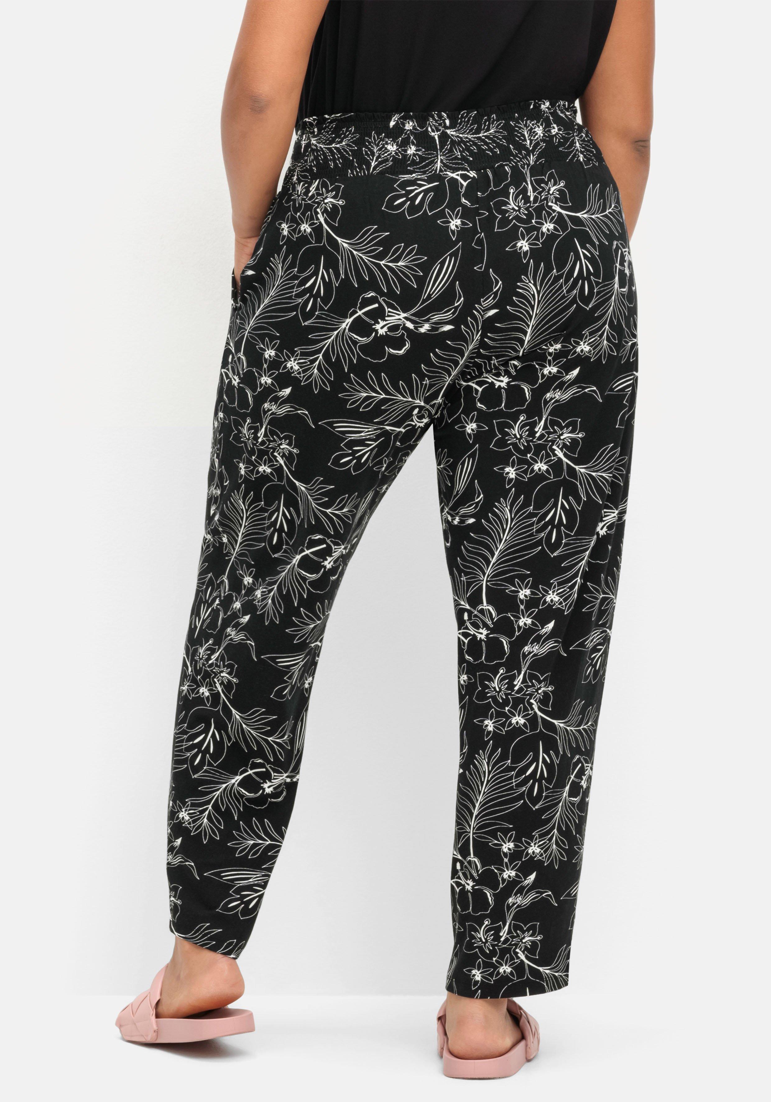 Jerseyhose mit breitem Smokbund und Blumendruck