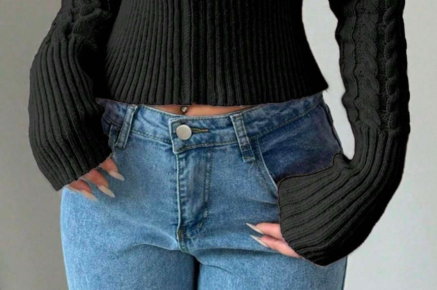 Genrovia - Effen kabelgebreide cropped cardigan met trekkoord en rits