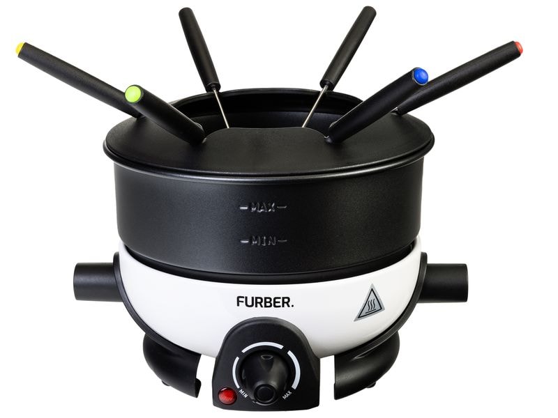 FURBER Fondue-Set Alpy 9 Teile, Schwarz/Weiss Für Fondue Chinoise, Käse- oder Schokoladenfondue