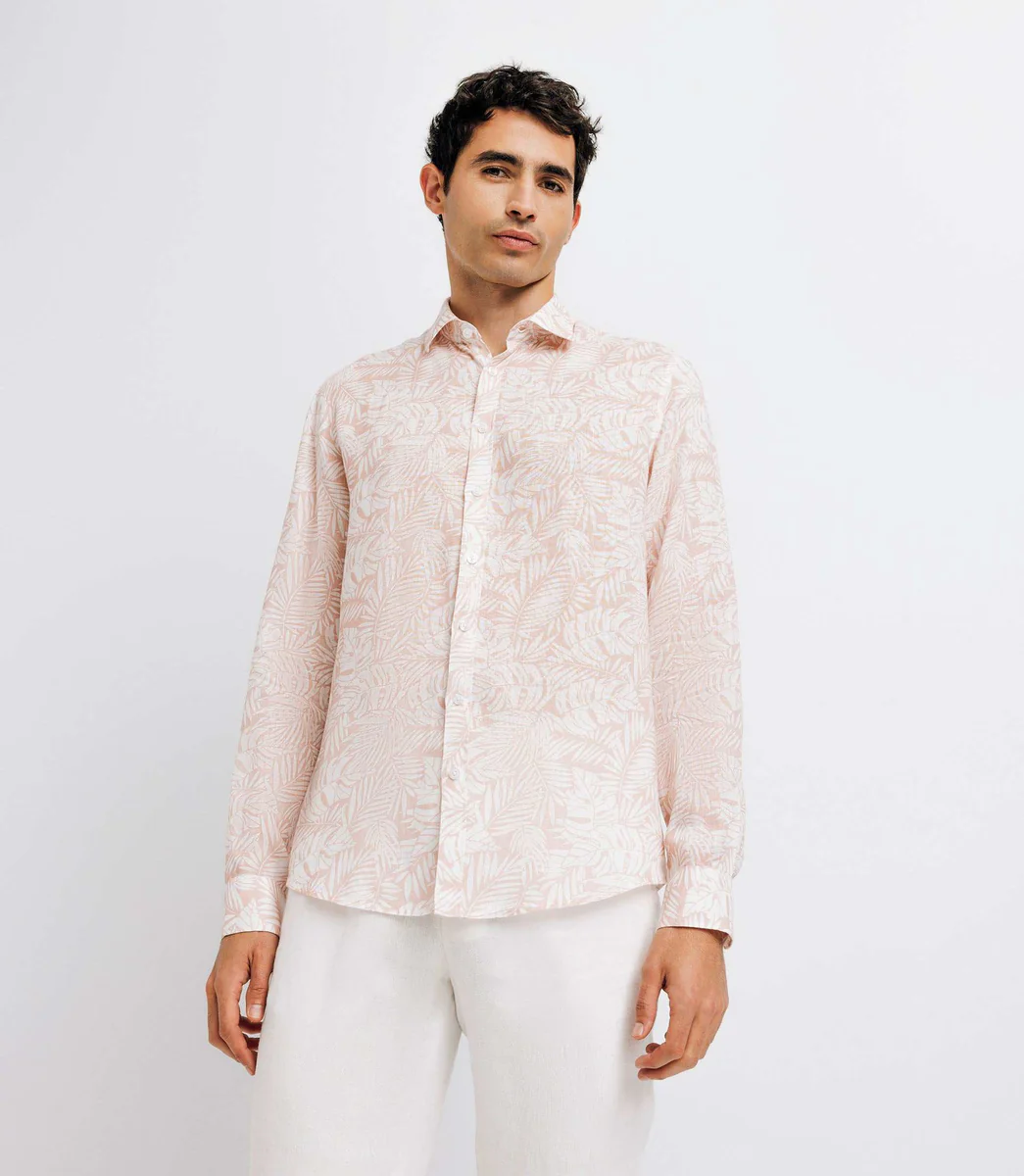 Chemise casual en lin imprimée rose