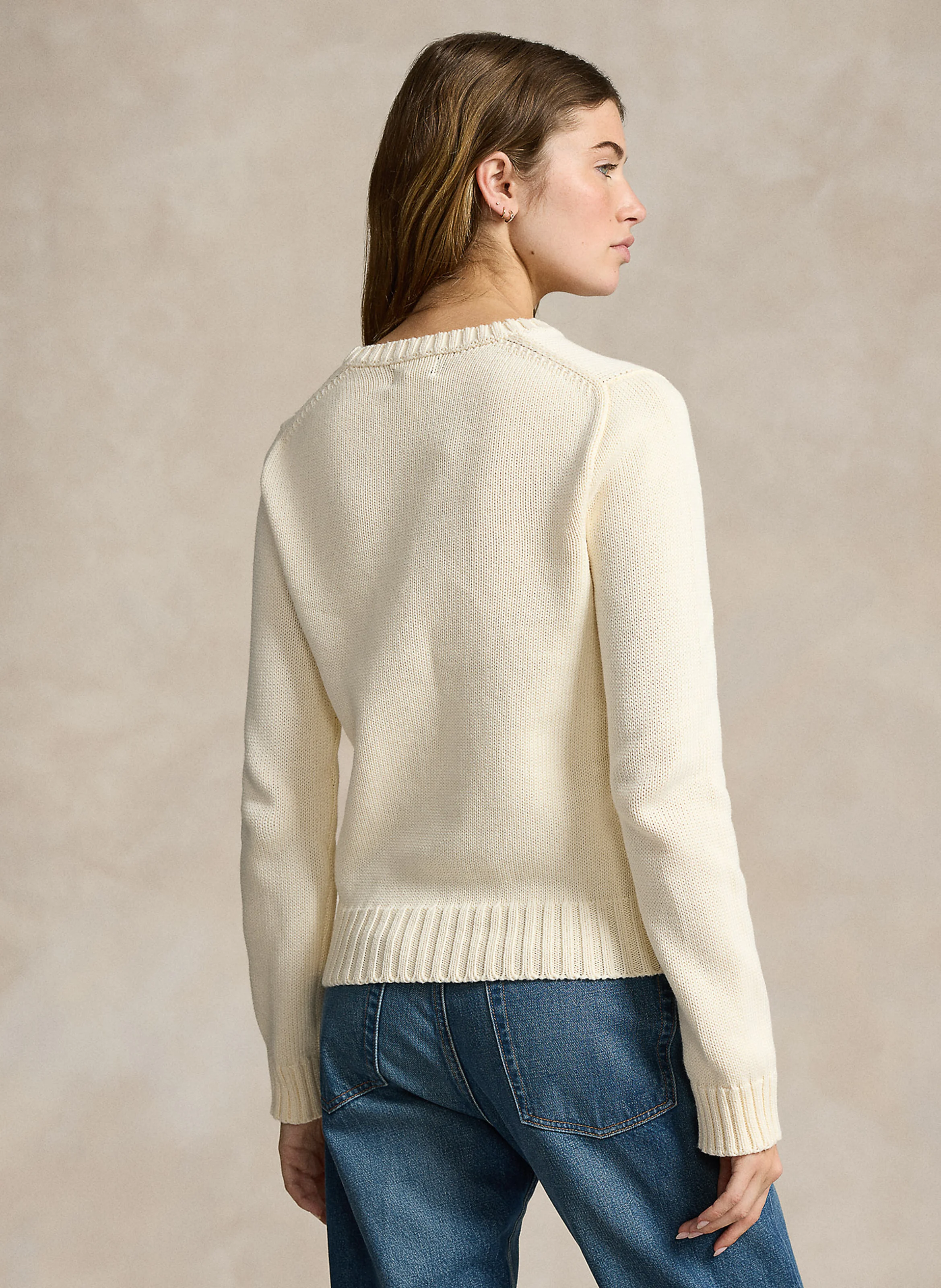 Pull col rond en coton | Beige