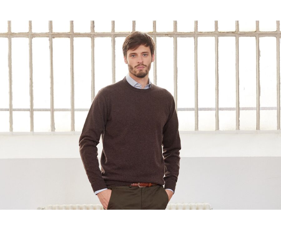 Pull col rond homme laine Chocolat Foncé - CONAN
