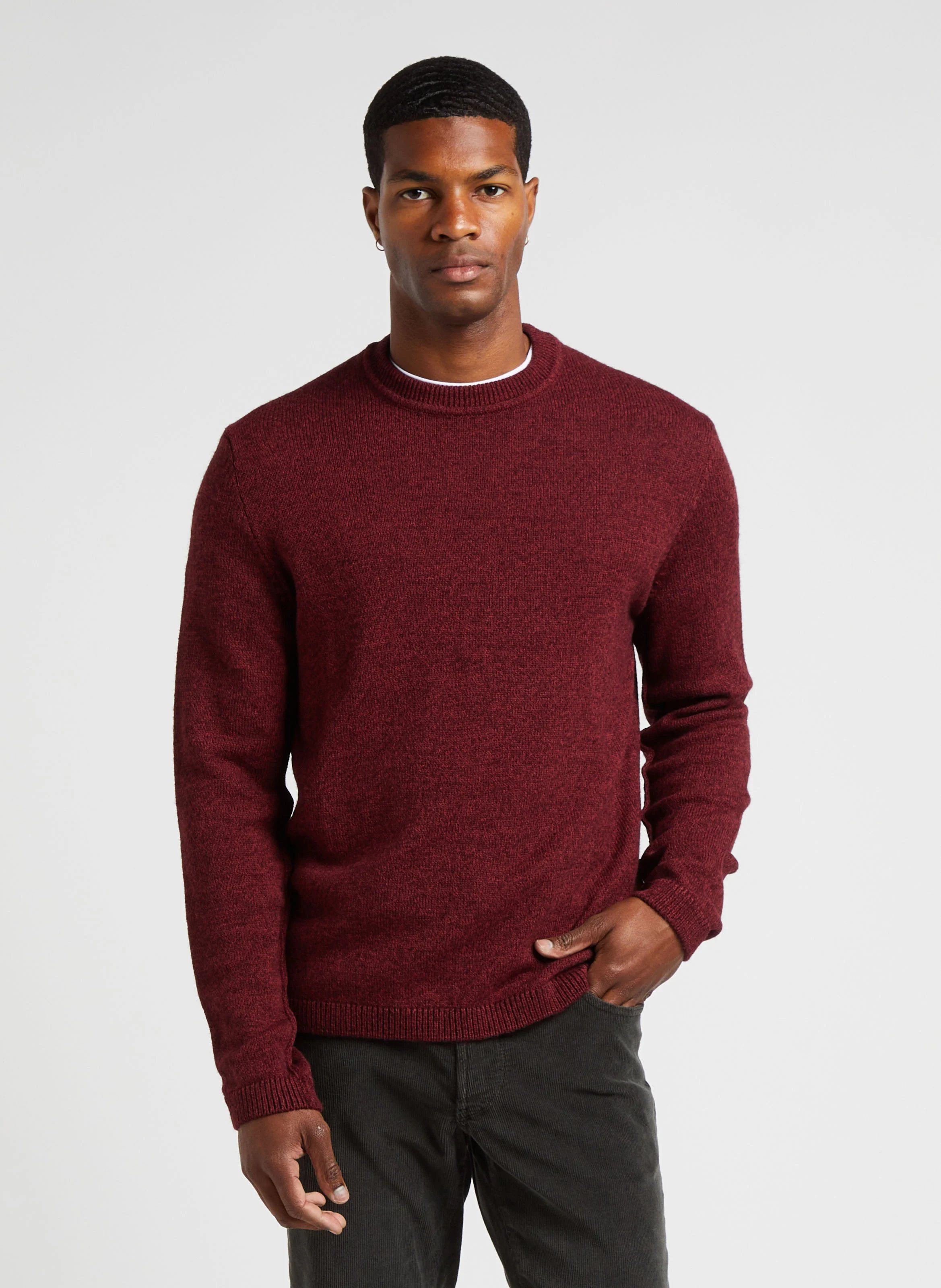 Pull col rond en maille duveteuse| Rouge