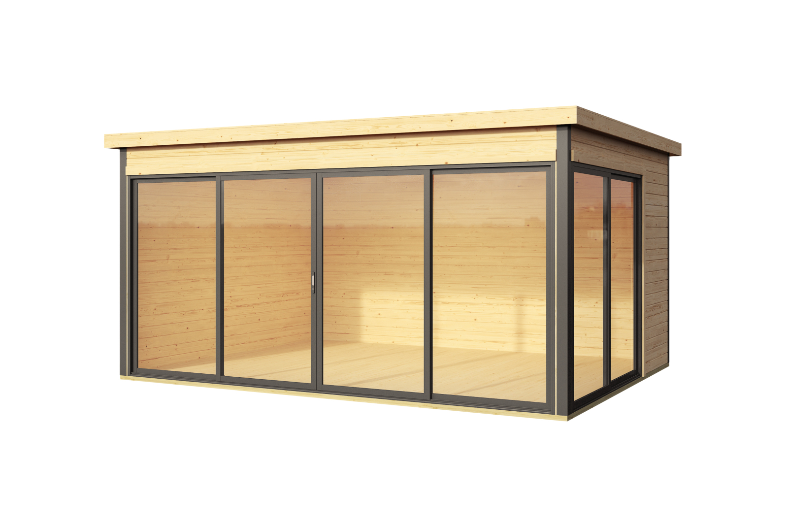 Gartenhaus DOMEO 4 - natur-anthrazit - Fichte massiv - 418x321,9 cm