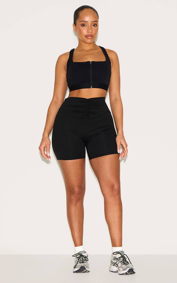 Noir Short Cycliste Taille Haute Froncé Shape Active