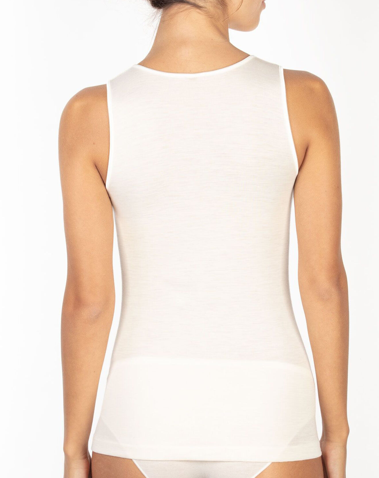 Mare Top sans manches bord satin en Laine & Soie ivoire