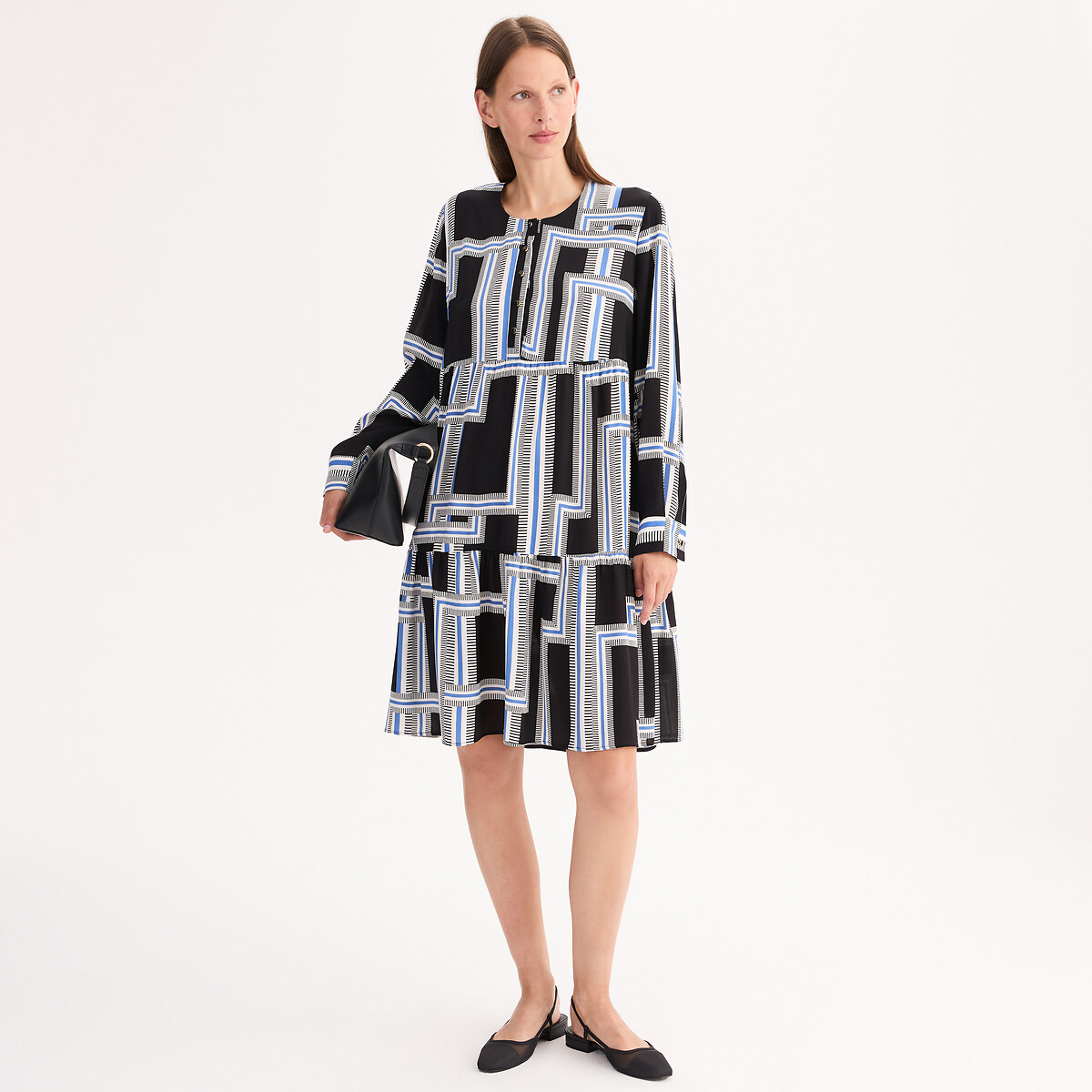ANNE WEYBURN<br>Vestido curto e evasê com estampa gráfica