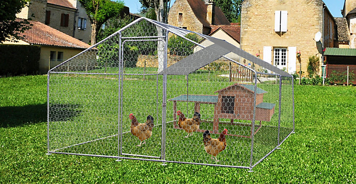 Enclos grillagé en acier pour poules 6m² + bâche de toit polyester Habrita