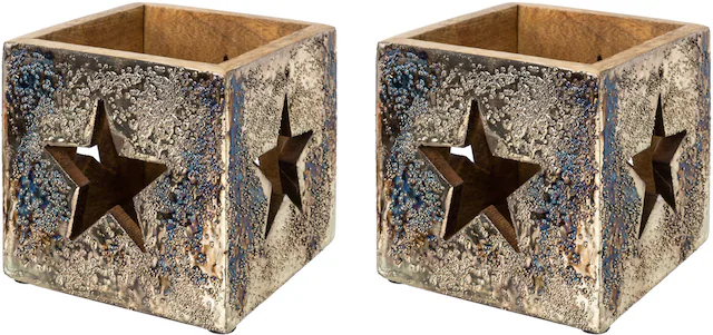 Creativ deco Windlicht »Weihnachtsdeko« mit eleganter silberfarbener Folierung, 2er Set