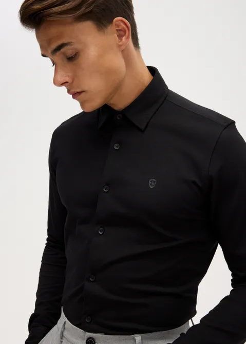 Overhemd pique stretch zwart (ZWART)