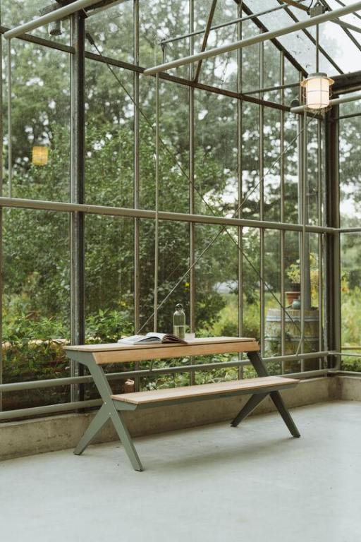 Weltevree Tablebench tuintafel 167  cement gray groen