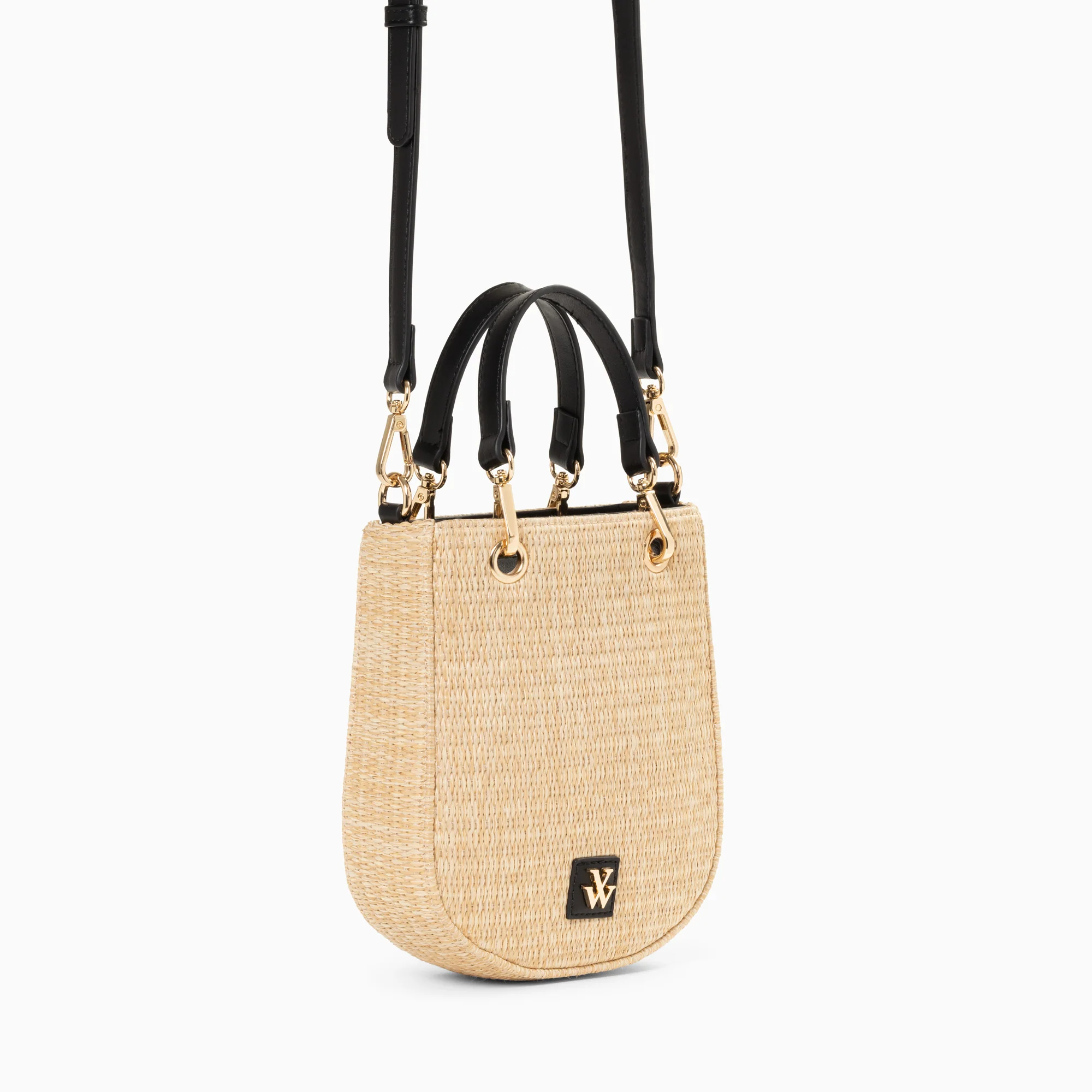 Sacs-Petit sac Mounia en raphia beige à détails noirs
