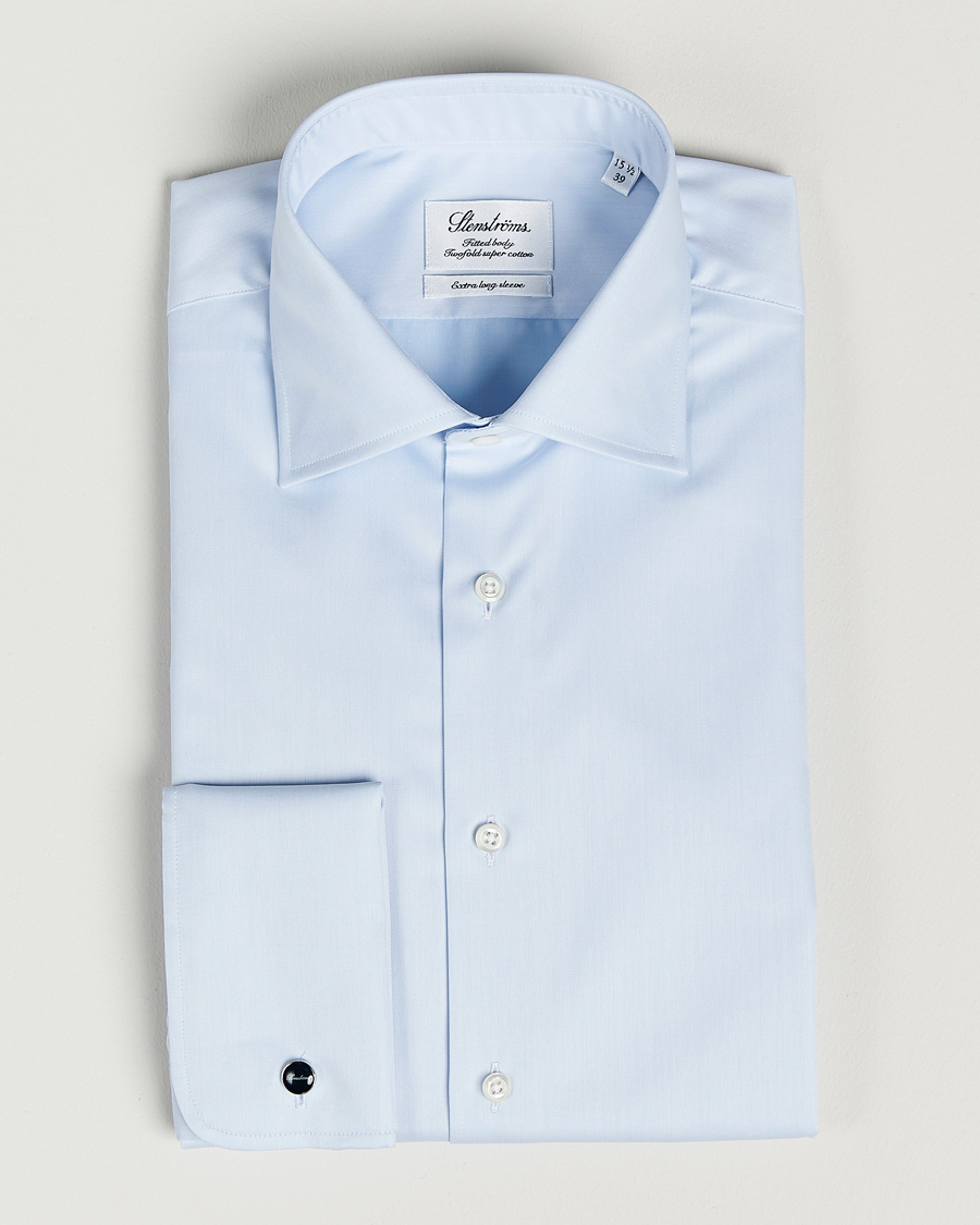 Stenströms Fitted Body X-Long Sleeve Double Cuff Shirt Light Blue