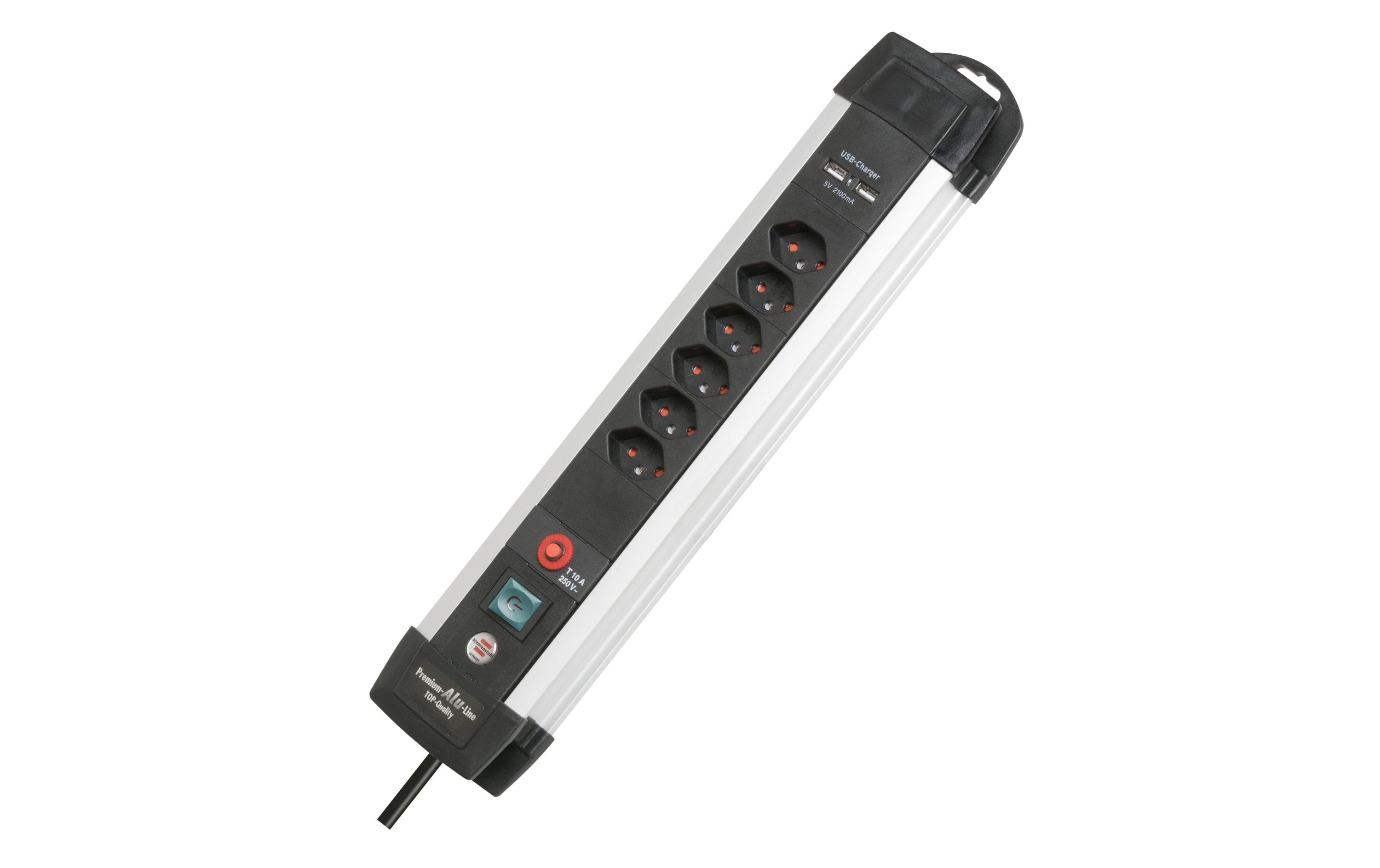 Steckdosenleiste Premium-Alu-Line 6x T13 mit USBPremium-Alu-Line Steckdosenleiste mit USB-Ladefunktion
