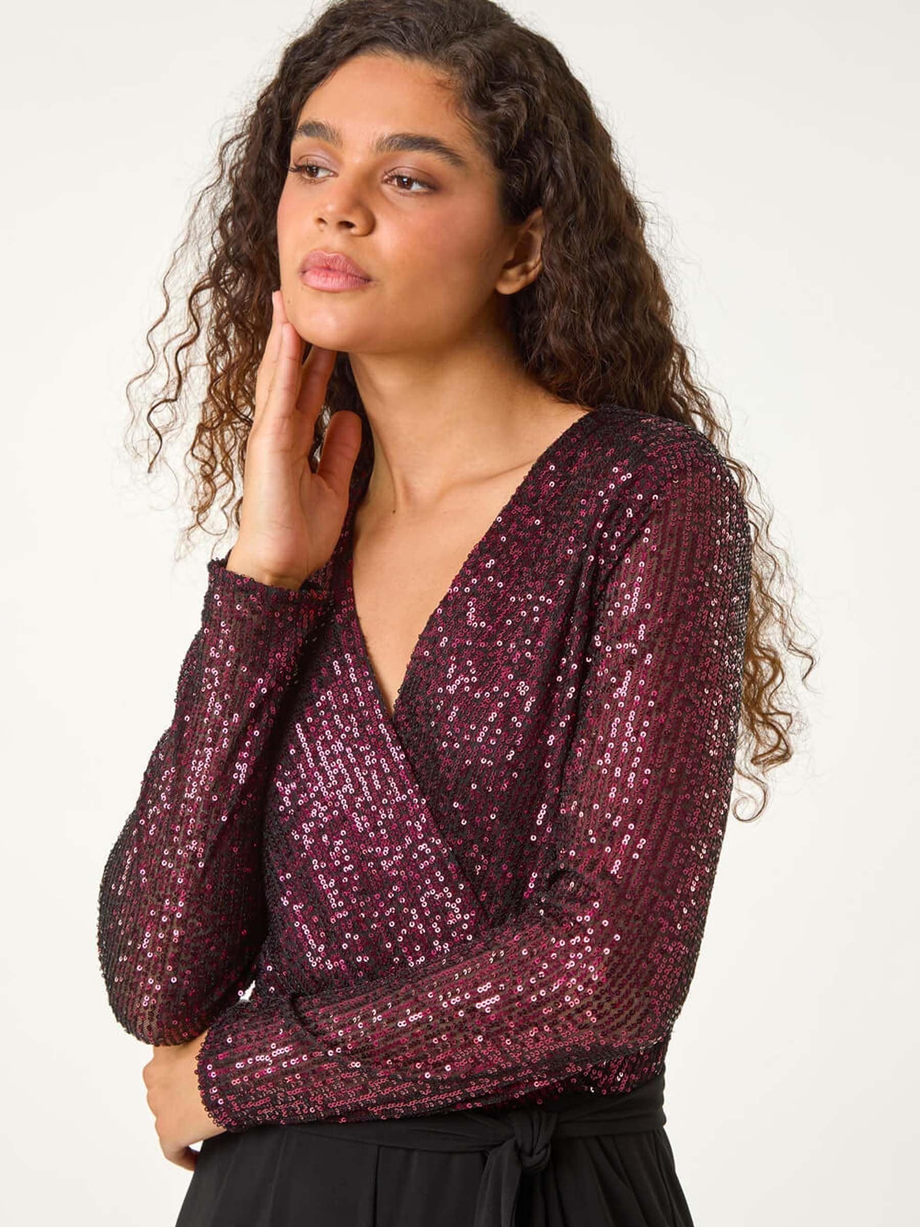 Roman Pailletten wikkel V-hals stretchy Jumpsuit