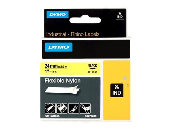 DYMO RhinoPRO Flexible Nylon - Nylon - svart på gult - Roll (2.4 cm x 3.5 m) 1 kassett(er) fleksibelt bånd - for Rhino 4200, 6000; RhinoPRO 6000, 650