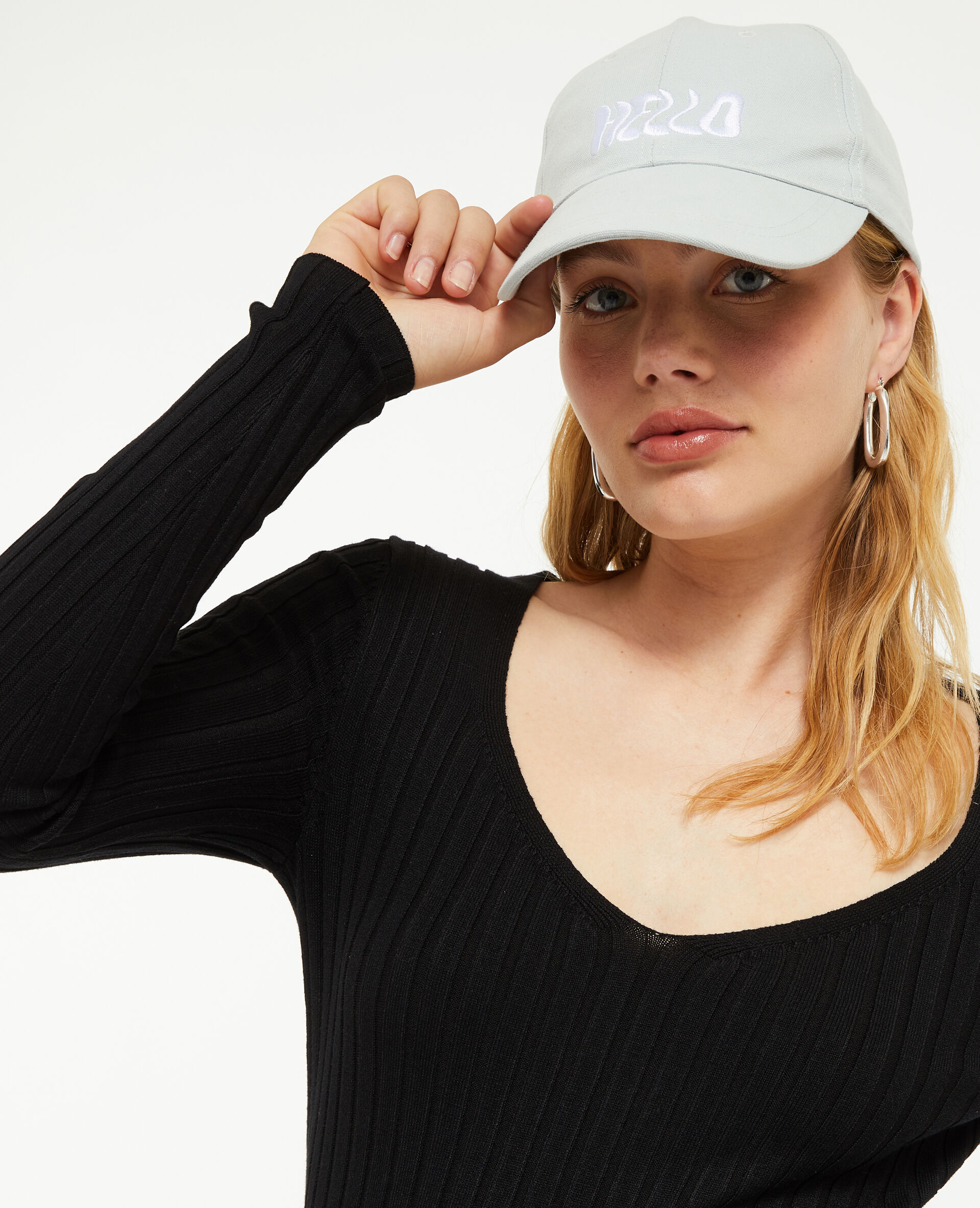 Pull col V en maille côtes plates - Noir