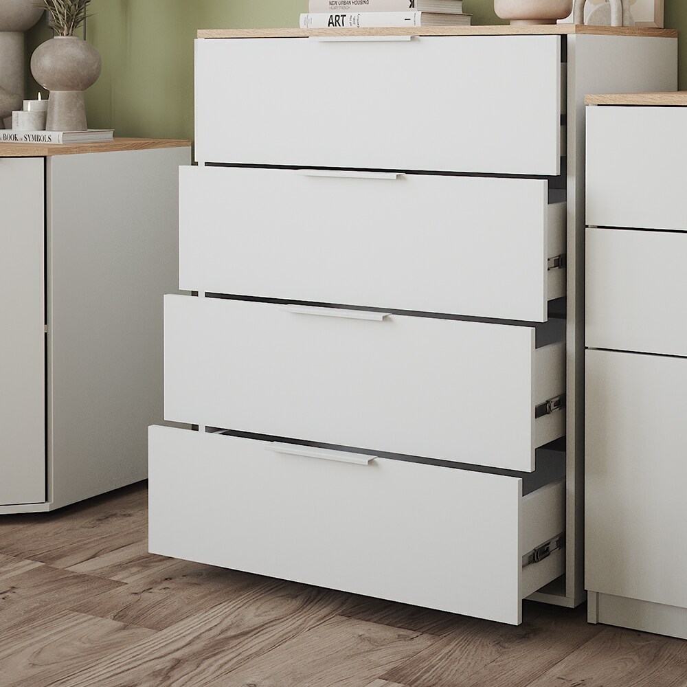 Vicco Sideboard Betti Weiß Sonoma 80 x 102 cm 4 Schubladen