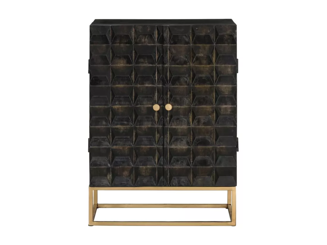 Buffet Noir 55x34x75 cm Bois massif de manguier et fer