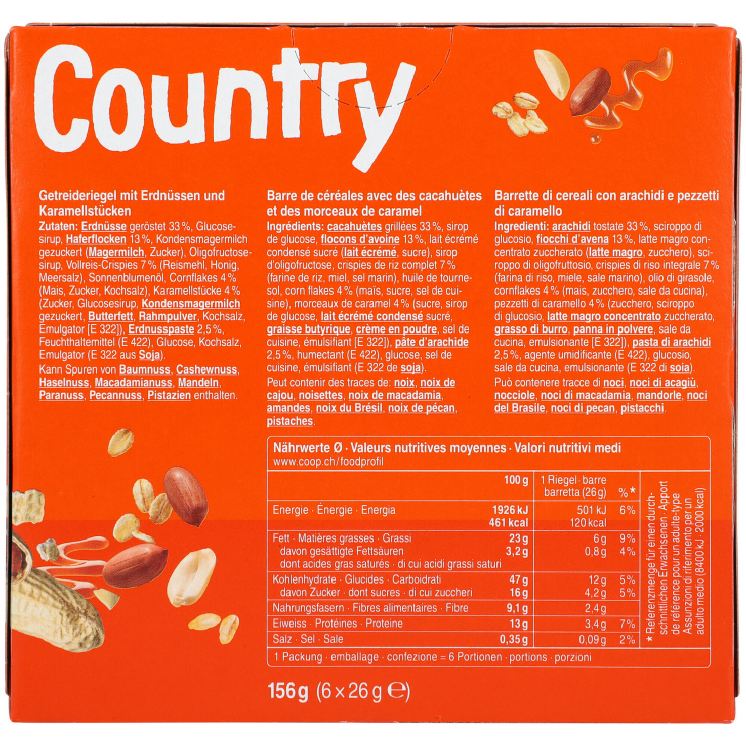 Country Riegel Peanut Caramel 6x26g