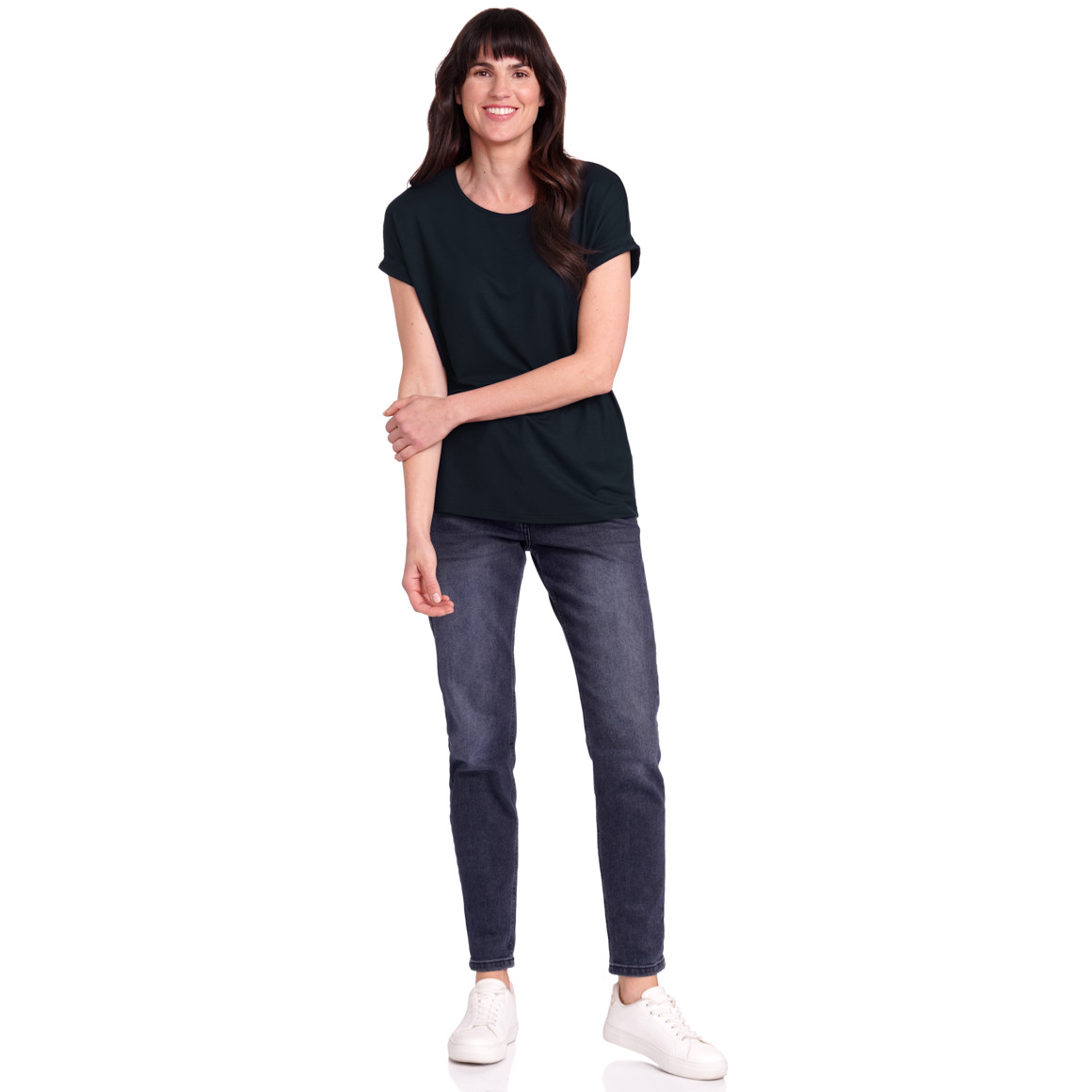 Gina Benotti Damen T-Shirt mit fixierten Turn-ups dunkelblau