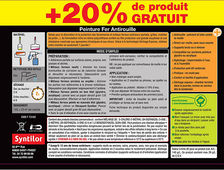Peinture extérieure fer Syntilor Ultra Protect basalte satiné Syntilor 1,5L + 20% gratuit