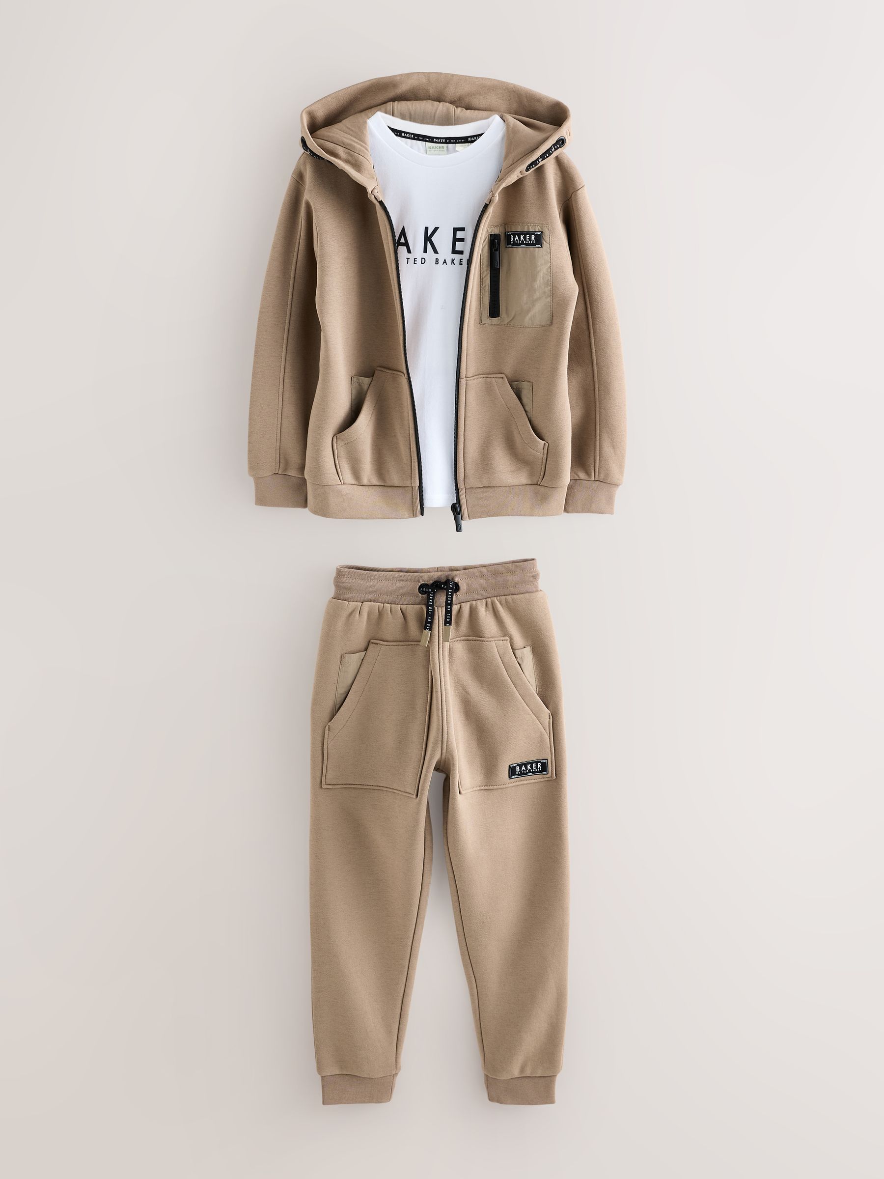 Pastelgeel - Baker by Ted Baker Zip Through Hoodie T-Shirt And Joggers 3 Piece Set