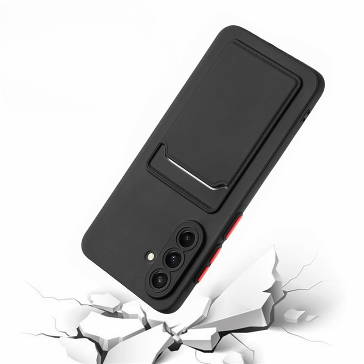 Samsung Galaxy A56 Gummi Case Hülle mit Kartenfach - Schwarz / Orange