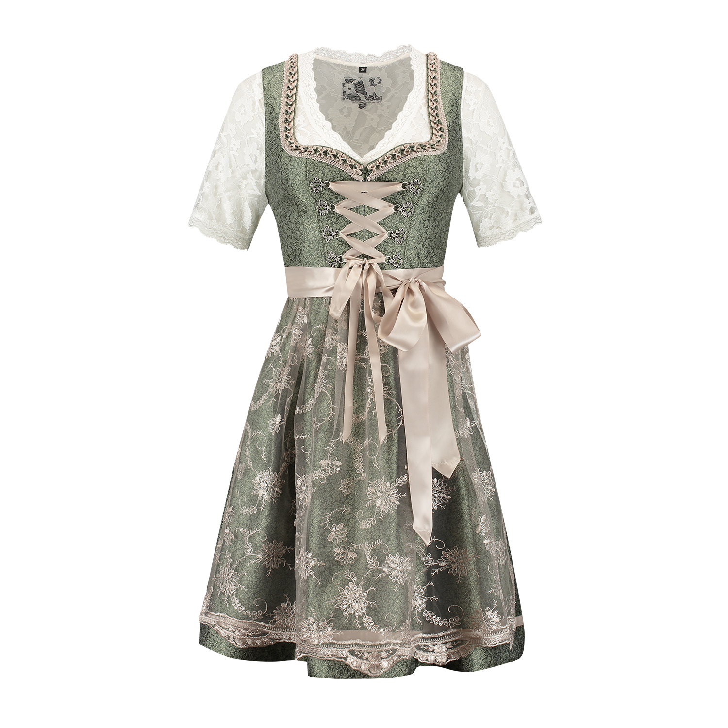 Roze Wit Creme Dirndl Jurk Oktoberfest Dames Jaquard Grijs